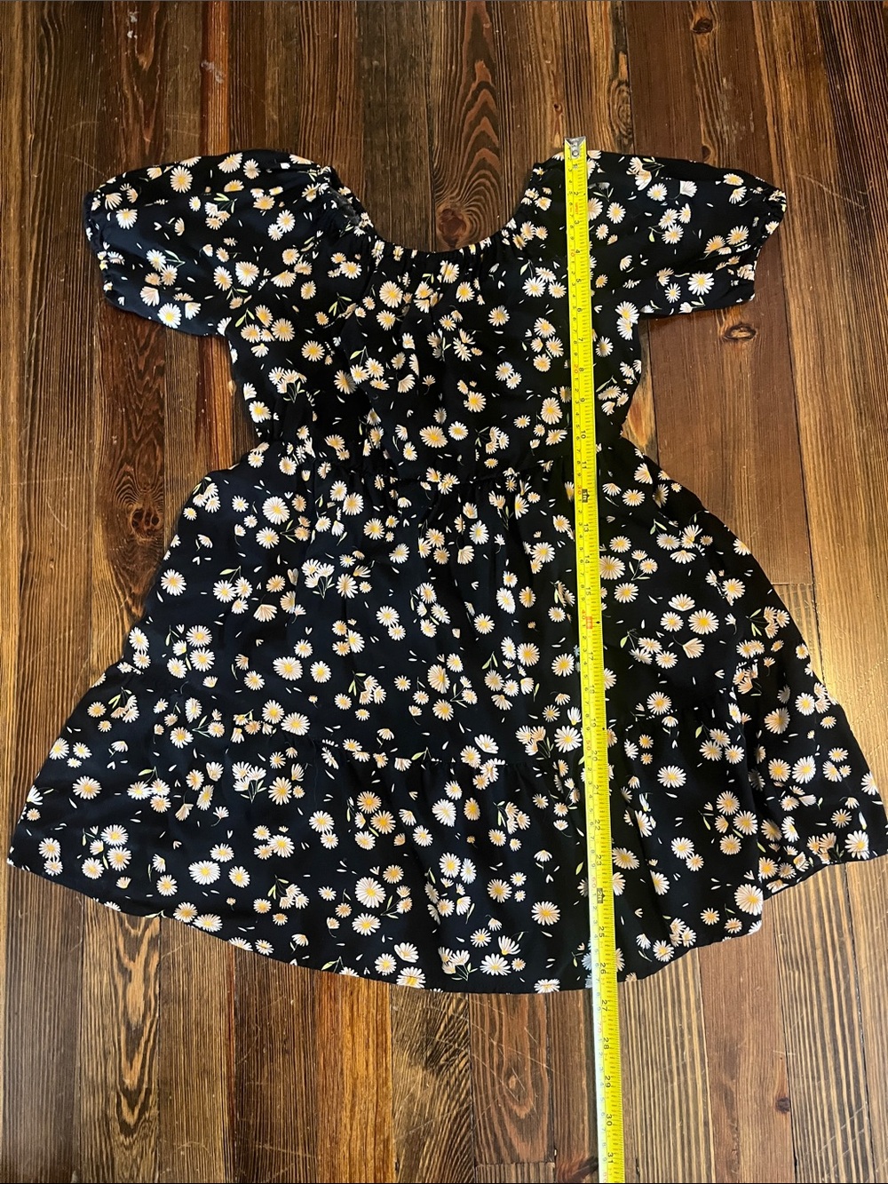 Cat & Jack Black Daisy Print Puff Sleeve Dress